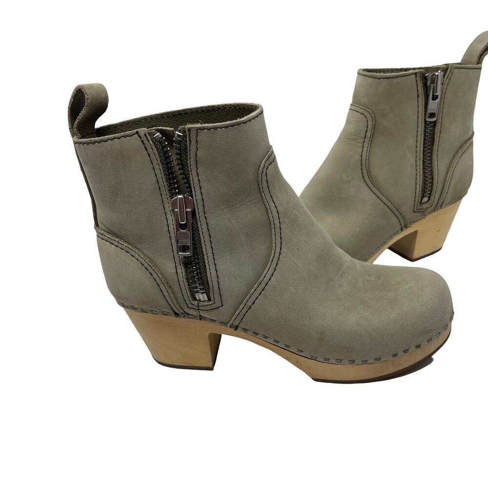 Toffel Swedish Hasbeens Zip It Emy Clog Boots in grey suede 37